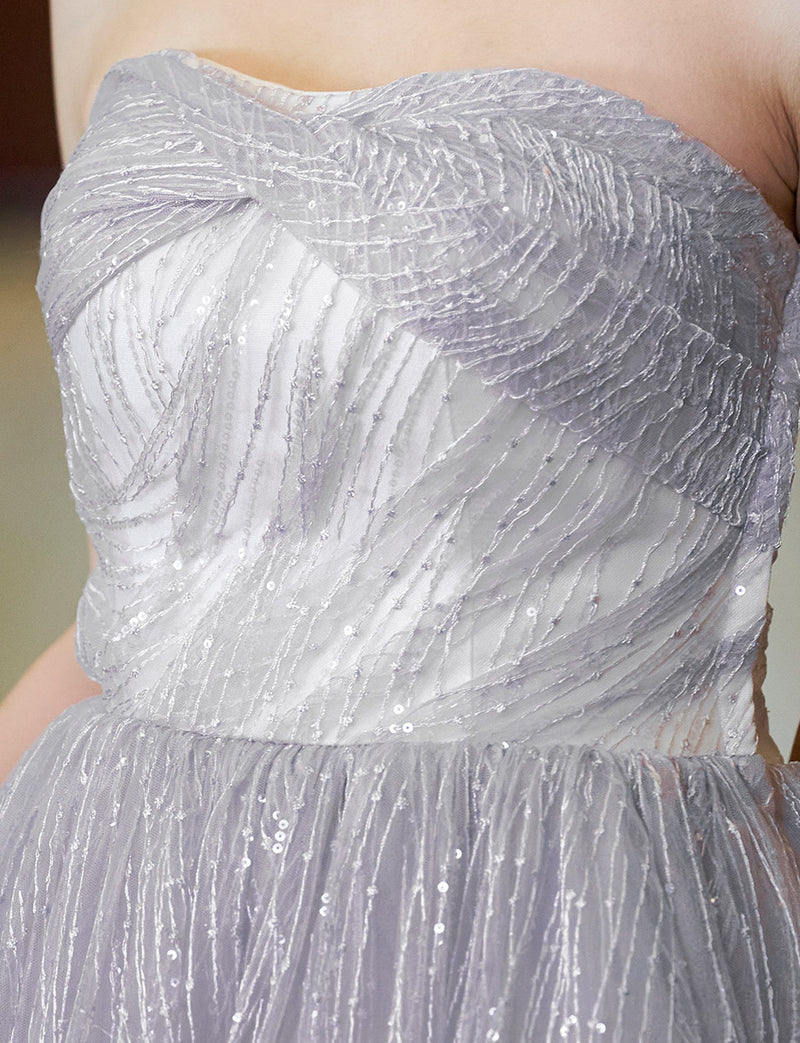 TWEED DRESS(ツイードドレス)のシルバーグレーロングドレス・チュール｜TN2009-SGYの上半身装飾拡大画像です。