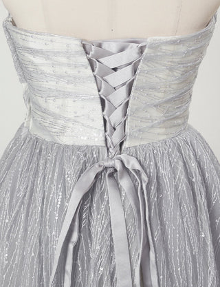 TWEED DRESS(ツイードドレス)のシルバーグレーロングドレス・チュール｜TN2009-SGYのトルソー上半身背面画像です。