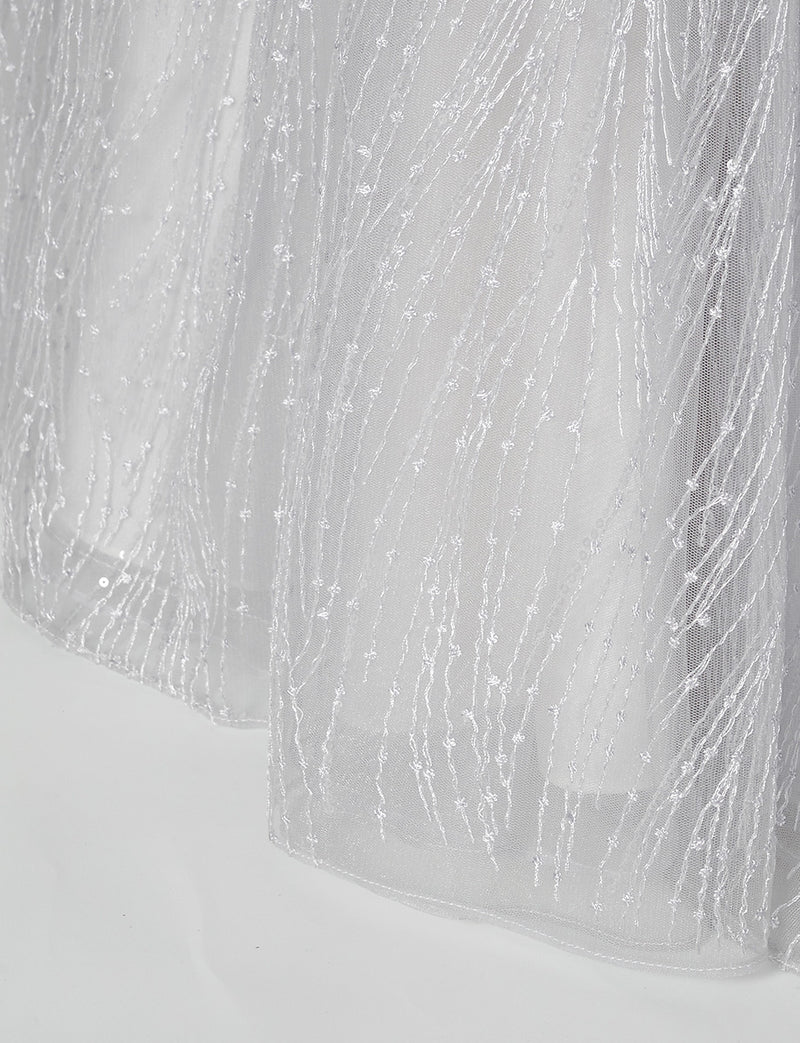 TWEED DRESS(ツイードドレス)のシルバーグレーロングドレス・チュール｜TN2009-SGYのスカート裾拡大画像です。