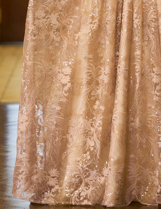 TWEED DRESS(ツイードドレス)のゴールドベージュロングドレス・チュール｜TN2010-GBEGのスカート拡大画像です。