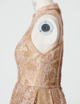 TWEED DRESS(ツイードドレス)のゴールドベージュロングドレス・チュール｜TN2010-GBEGのトルソー上半身側面画像です。