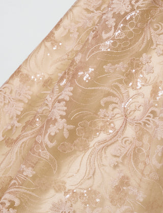 TWEED DRESS(ツイードドレス)のゴールドベージュロングドレス・チュール｜TN2010-GBEGのスカートレース装飾拡大画像です。