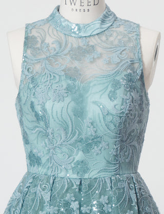 TWEED DRESS(ツイードドレス)のスモーキーブルーロングドレス・チュール｜TN2010-SYBLのトルソー上半身正面画像です。