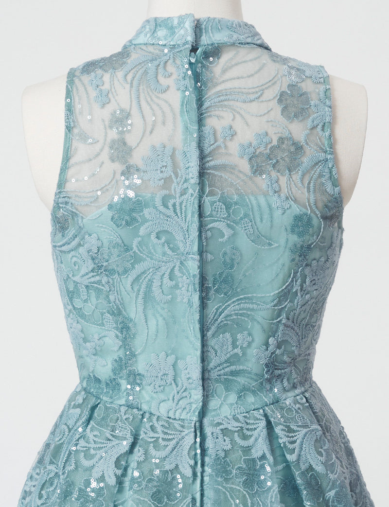 TWEED DRESS(ツイードドレス)のスモーキーブルーロングドレス・チュール｜TN2010-SYBLの背面着脱用ファスナー画像です。