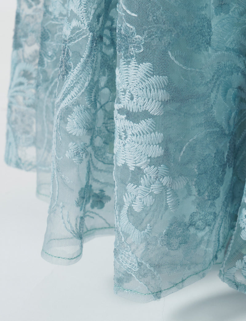 TWEED DRESS(ツイードドレス)のスモーキーブルーロングドレス・チュール｜TN2010-SYBLのスカート裾拡大画像です。