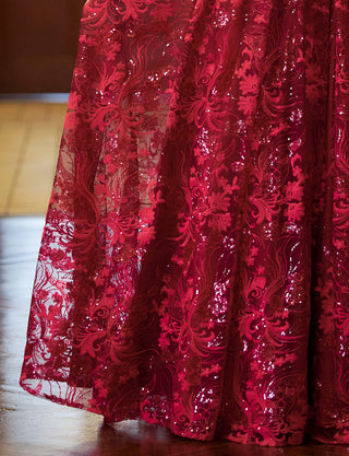 TWEED DRESS(ツイードドレス)のワインレッドロングドレス・チュール｜TN2010-WRDのスカート拡大画像です。