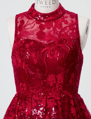 TWEED DRESS(ツイードドレス)のワインレッドロングドレス・チュール｜TN2010-WRDのトルソー上半身正面画像です。
