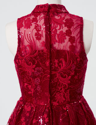 TWEED DRESS(ツイードドレス)のワインレッドロングドレス・チュール｜TN2010-WRDの上半身背面着脱用ファスナー画像です。