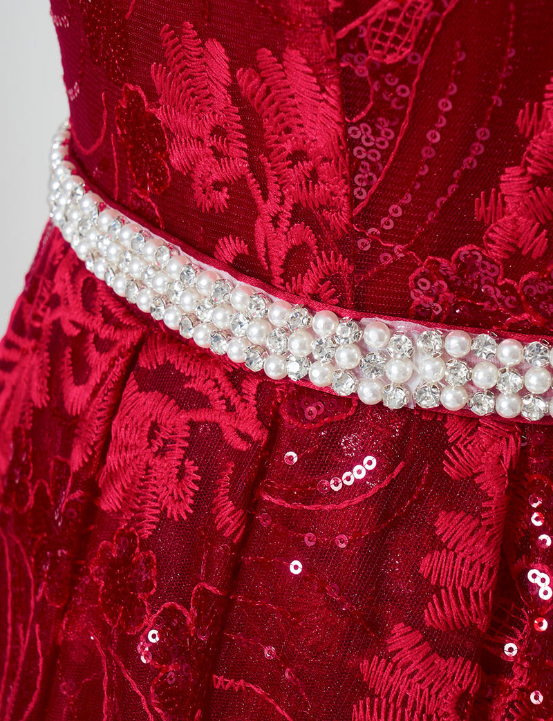 TWEED DRESS(ツイードドレス)のワインレッドロングドレス・チュール｜TN2010-WRDの付属ベルト拡大画像です。