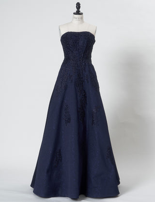 TWEED DRESS(ツイードドレス)のダークネイビーロングドレス・ジャガード｜TN2011-DNYのトルソー全身正面画像です。