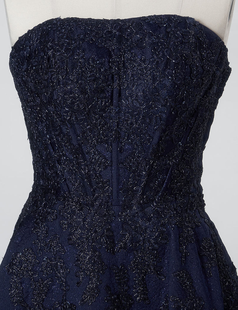TWEED DRESS(ツイードドレス)のダークネイビーロングドレス・ジャガード｜TN2011-DNYのトルソー上半身正面画像です。