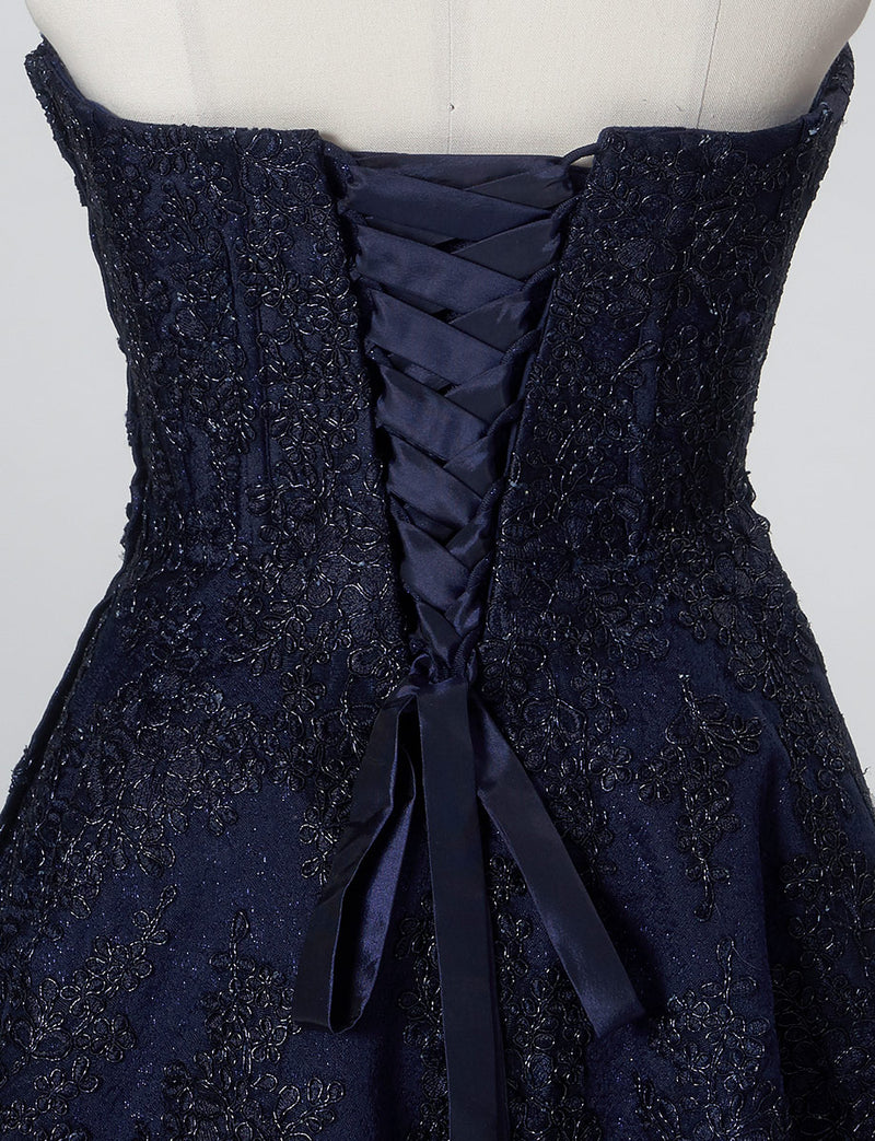 TWEED DRESS(ツイードドレス)のダークネイビーロングドレス・ジャガード｜TN2011-DNYのトルソー上半身背面画像です。