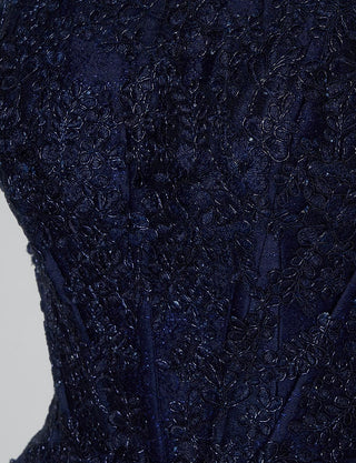 TWEED DRESS(ツイードドレス)のダークネイビーロングドレス・ジャガード｜TN2011-DNYのトルソー上半身装飾拡大画像です。