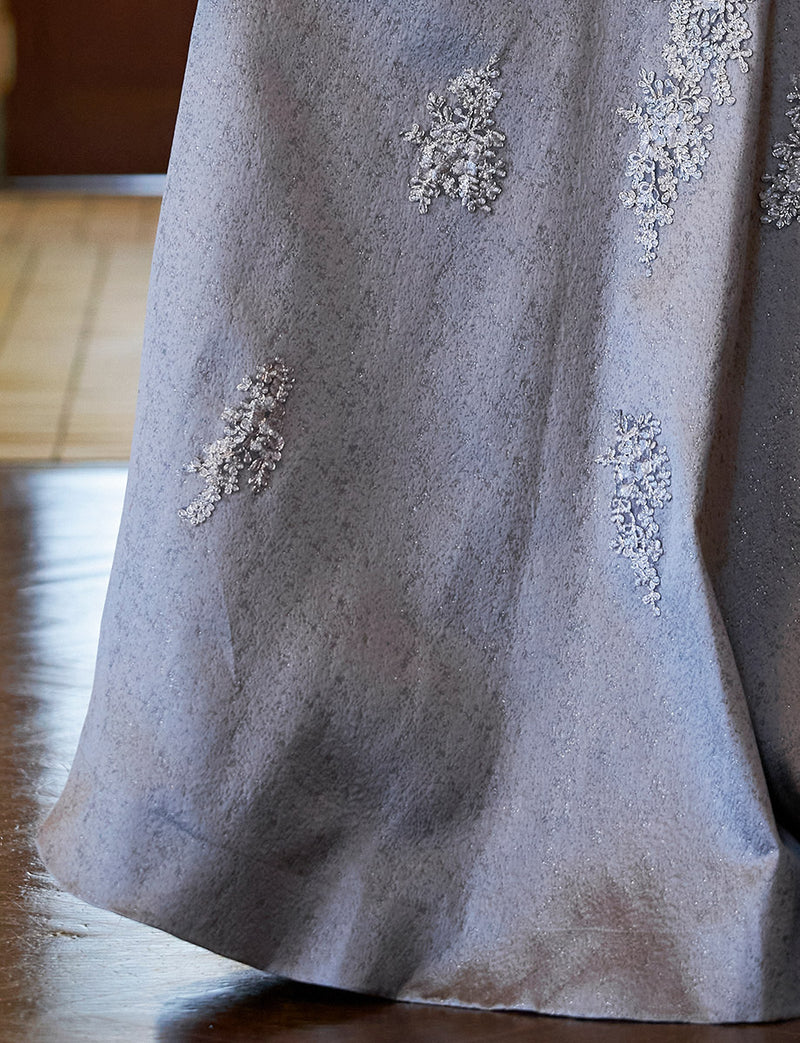 TWEED DRESS(ツイードドレス)のダークグレーロングドレス・ジャガード｜TN2011-DGYのスカート拡大画像です。