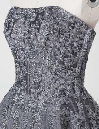 TWEED DRESS(ツイードドレス)のダークグレーロングドレス・ジャガード｜TN2011-DGYのトルソー上半身斜め画像です。