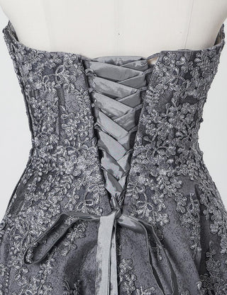 TWEED DRESS(ツイードドレス)のダークグレーロングドレス・ジャガード｜TN2011-DGYのトルソー上半身背面画像です。