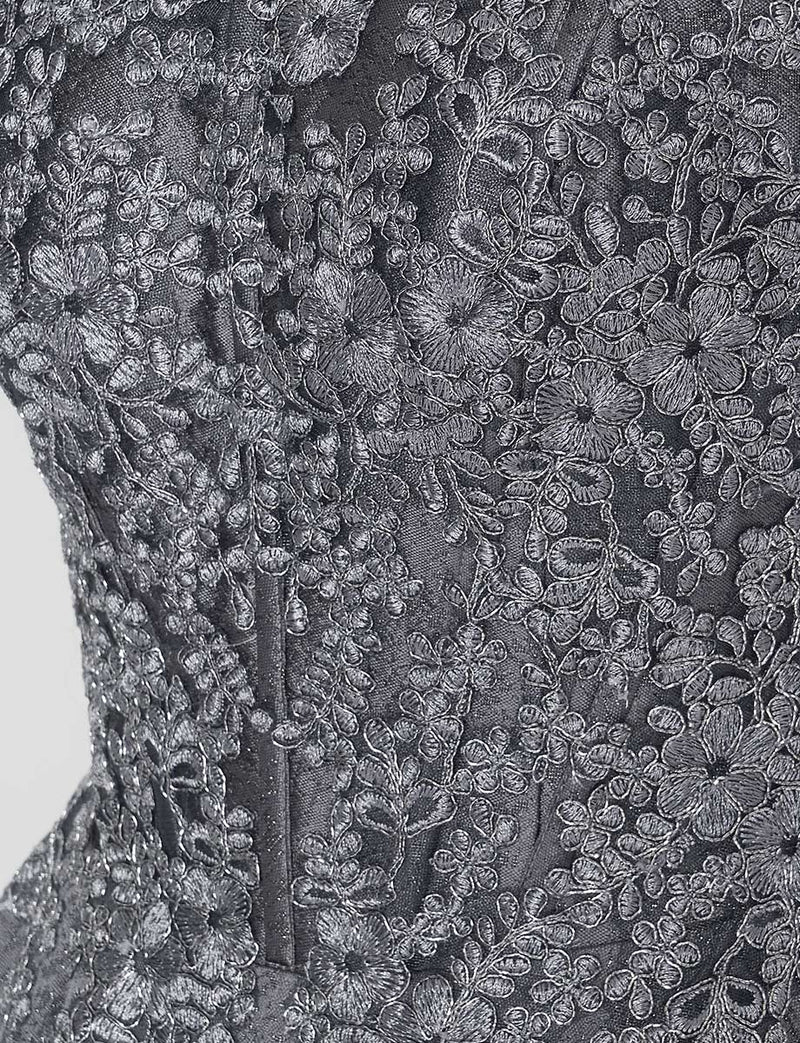 TWEED DRESS(ツイードドレス)のダークグレーロングドレス・ジャガード｜TN2011-DGYのトルソー上半身装飾拡大画像です。