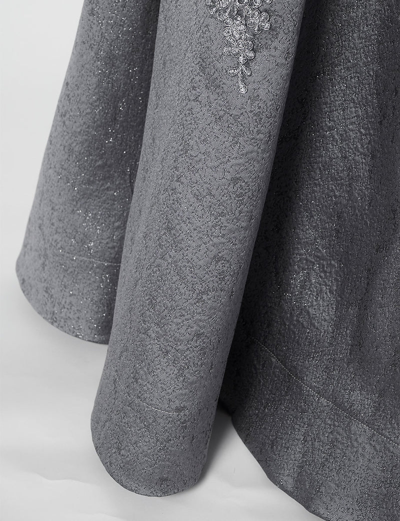 TWEED DRESS(ツイードドレス)のダークグレーロングドレス・ジャガード｜TN2011-DGYのスカート裾拡大画像です。