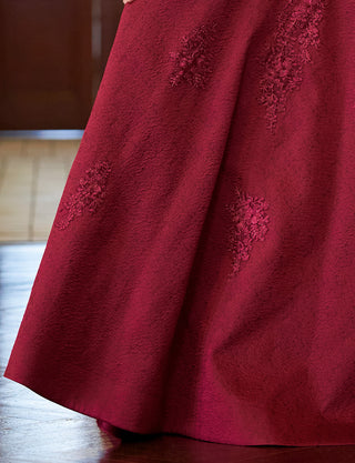 TWEED DRESS(ツイードドレス)のワインレッドロングドレス・ジャガード｜TN2011-WRDのスカート拡大画像です。
