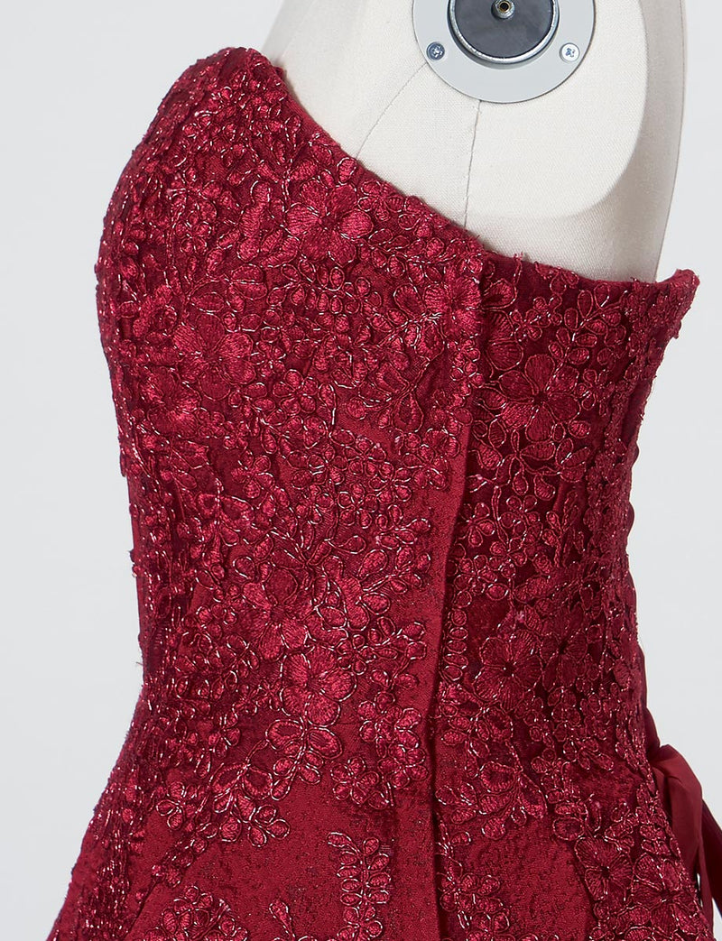 TWEED DRESS(ツイードドレス)のワインレッドロングドレス・ジャガード｜TN2011-WRDのトルソー上半身側面画像です。