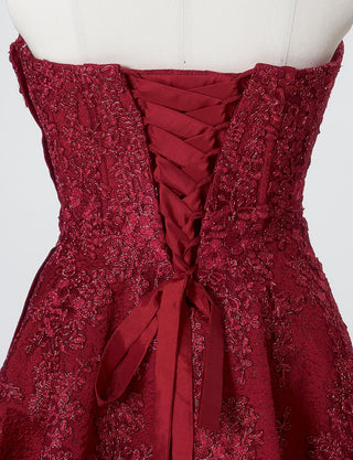 TWEED DRESS(ツイードドレス)のワインレッドロングドレス・ジャガード｜TN2011-WRDのトルソー上半身背面画像です。