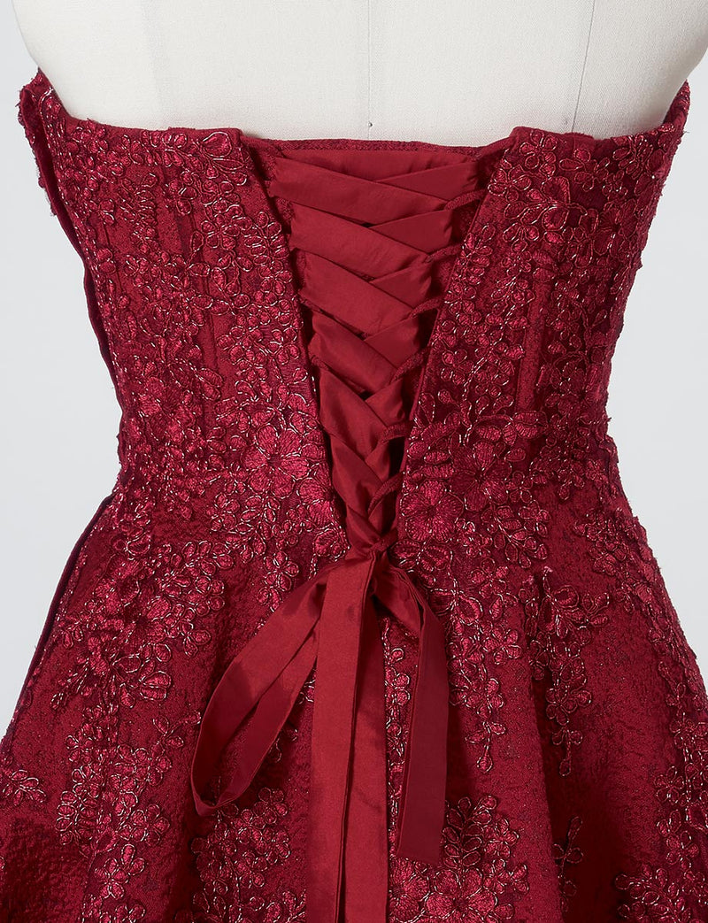TWEED DRESS(ツイードドレス)のワインレッドロングドレス・ジャガード｜TN2011-WRDのトルソー上半身背面画像です。