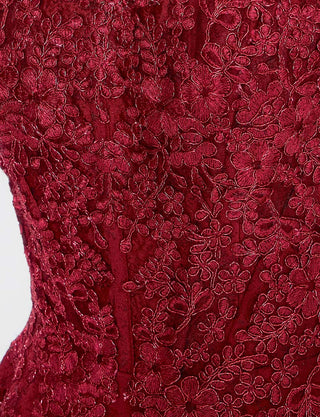 TWEED DRESS(ツイードドレス)のワインレッドロングドレス・ジャガード｜TN2011-WRDのトルソー上半身装飾拡大画像です。