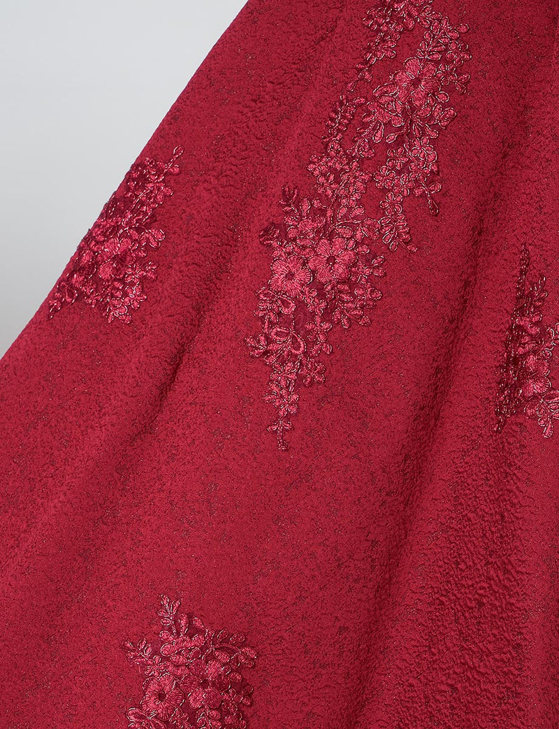 TWEED DRESS(ツイードドレス)のワインレッドロングドレス・ジャガード｜TN2011-WRDのスカート生地拡大画像です。