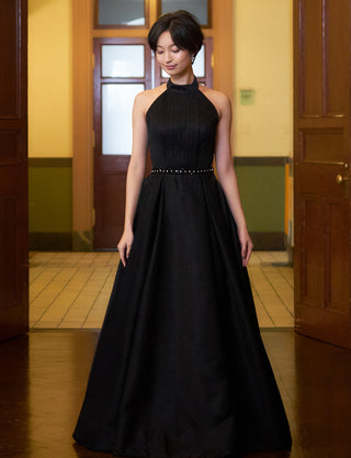 TWEED DRESS(ツイードドレス)のブラックロングドレス・グリッター生地｜TN2013-BKの全身正面画像です。