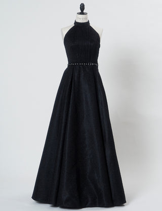 TWEED DRESS(ツイードドレス)のブラックロングドレス・グリッター生地｜TN2013-BKのトルソー全身正面画像です。