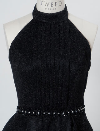 TWEED DRESS(ツイードドレス)のブラックロングドレス・グリッター生地｜TN2013-BKのトルソー上半身正面画像です。