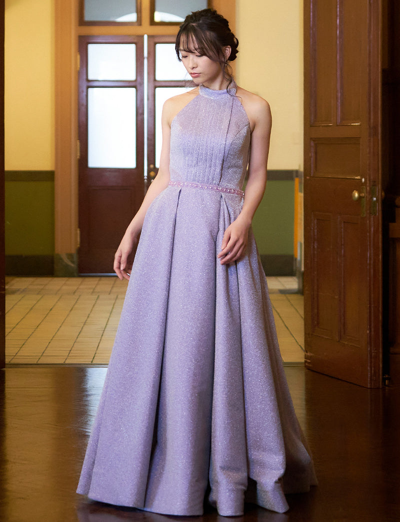 TWEED DRESS(ツイードドレス)のパープルグレーロングドレス・グリッター生地｜TN2013-PEGYの全身正面画像です。