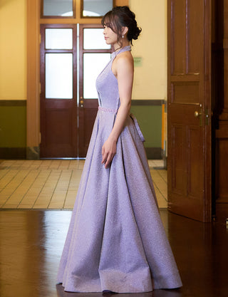 TWEED DRESS(ツイードドレス)のパープルグレーロングドレス・グリッター生地｜TN2013-PEGYの全身側面画像です。