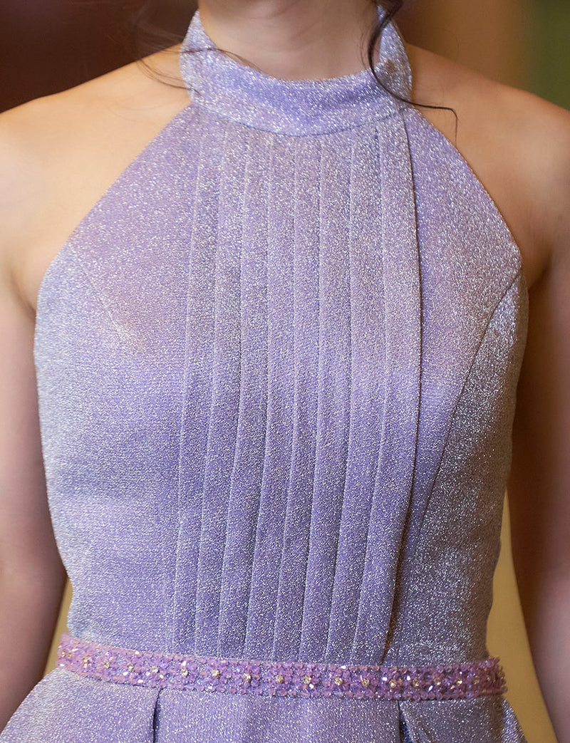 TWEED DRESS(ツイードドレス)のパープルグレーロングドレス・グリッター生地｜TN2013-PEGYの上半身装飾拡大画像です。