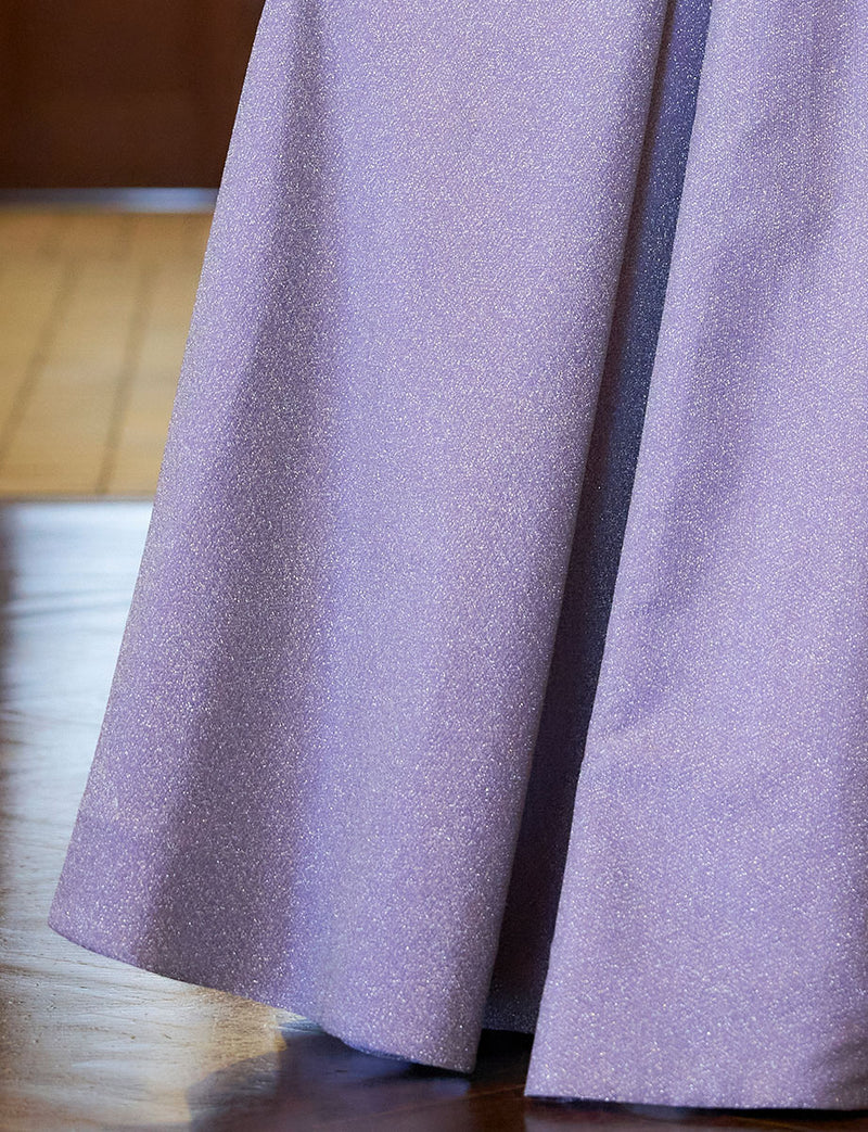 TWEED DRESS(ツイードドレス)のパープルグレーロングドレス・グリッター生地｜TN2013-PEGYのスカート拡大画像です。