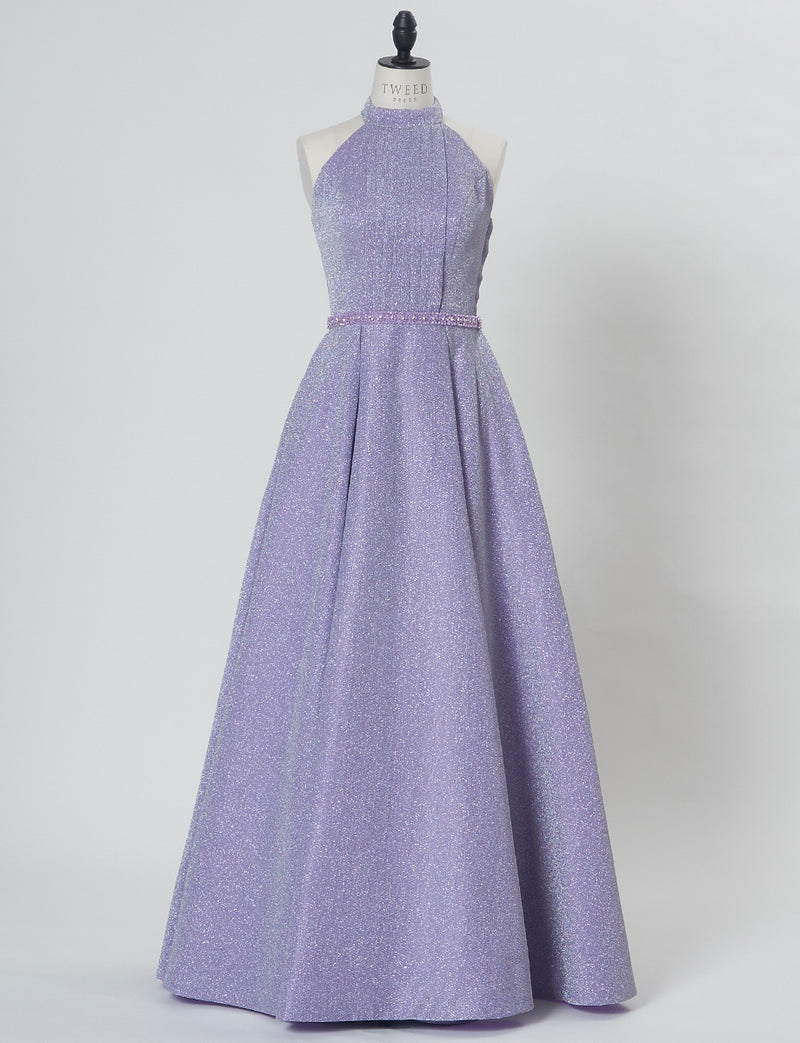 TWEED DRESS(ツイードドレス)のパープルグレーロングドレス・グリッター生地｜TN2013-PEGYのトルソー全身正面画像です。