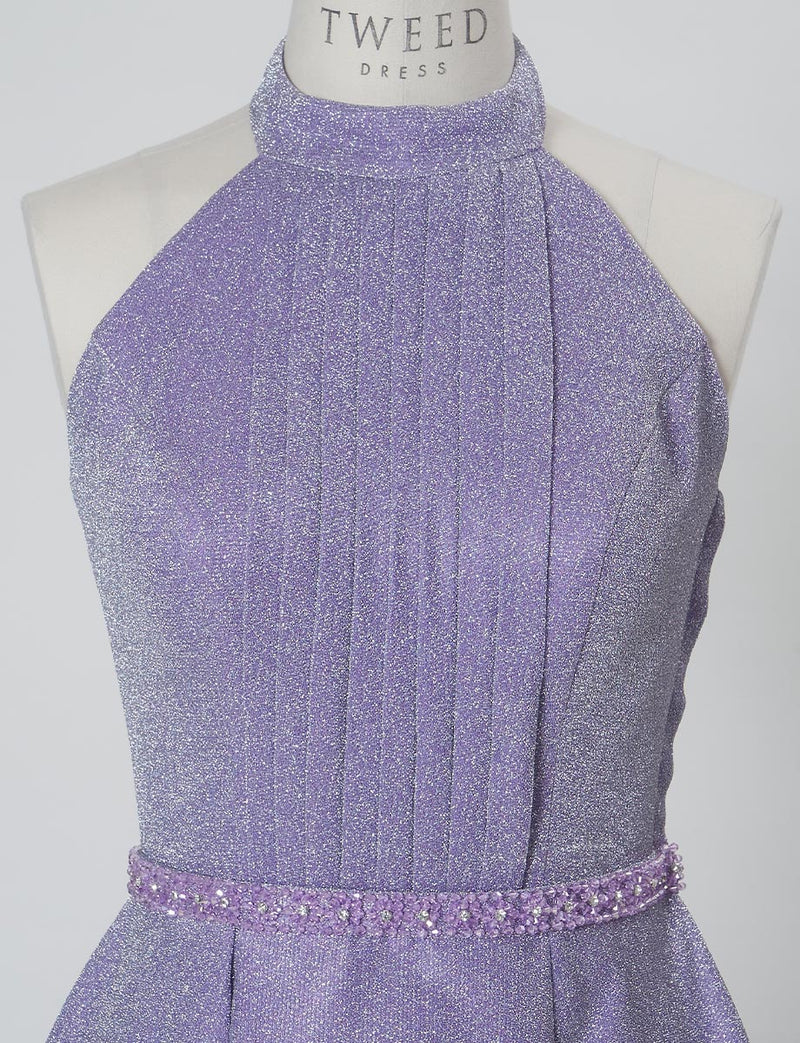 TWEED DRESS(ツイードドレス)のパープルグレーロングドレス・グリッター生地｜TN2013-PEGYのトルソー上半身正面画像です。