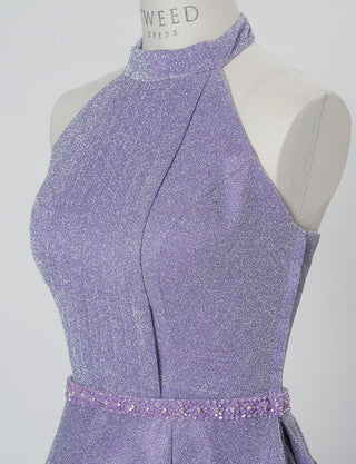 TWEED DRESS(ツイードドレス)のパープルグレーロングドレス・グリッター生地｜TN2013-PEGYのトルソー上半身斜め画像です。
