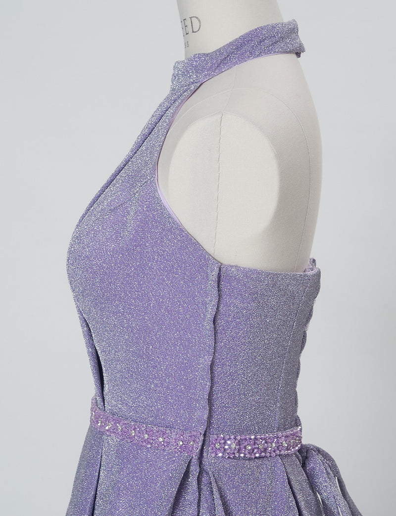 TWEED DRESS(ツイードドレス)のパープルグレーロングドレス・グリッター生地｜TN2013-PEGYのトルソー上半身側面画像です。