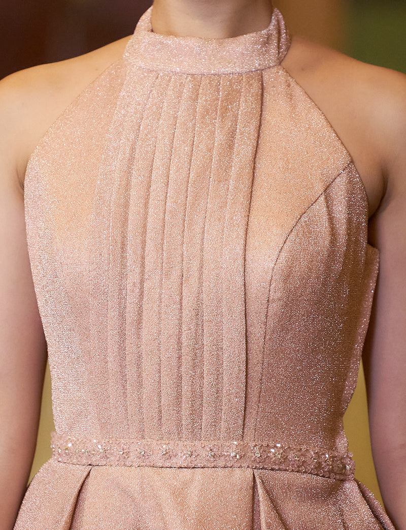 TWEED DRESS(ツイードドレス)のピンクゴールドロングドレス・グリッター生地｜TN2013-PKGDの上半身装飾拡大画像です。