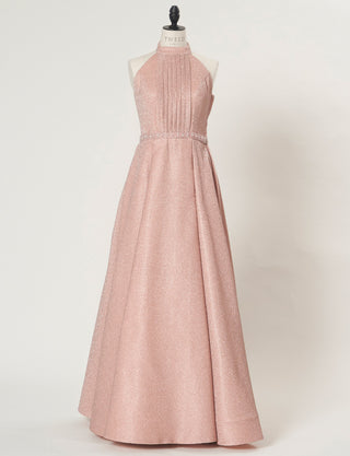 TWEED DRESS(ツイードドレス)のピンクゴールドロングドレス・グリッター生地｜TN2013-PKGDのトルソー全身正面画像です。
