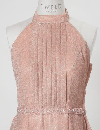 TWEED DRESS(ツイードドレス)のピンクゴールドロングドレス・グリッター生地｜TN2013-PKGDのトルソー上半身正面画像です。