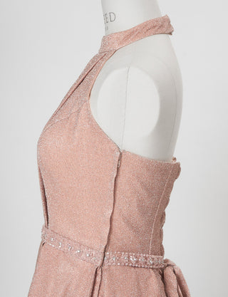 TWEED DRESS(ツイードドレス)のピンクゴールドロングドレス・グリッター生地｜TN2013-PKGDのトルソー上半身側面画像です。