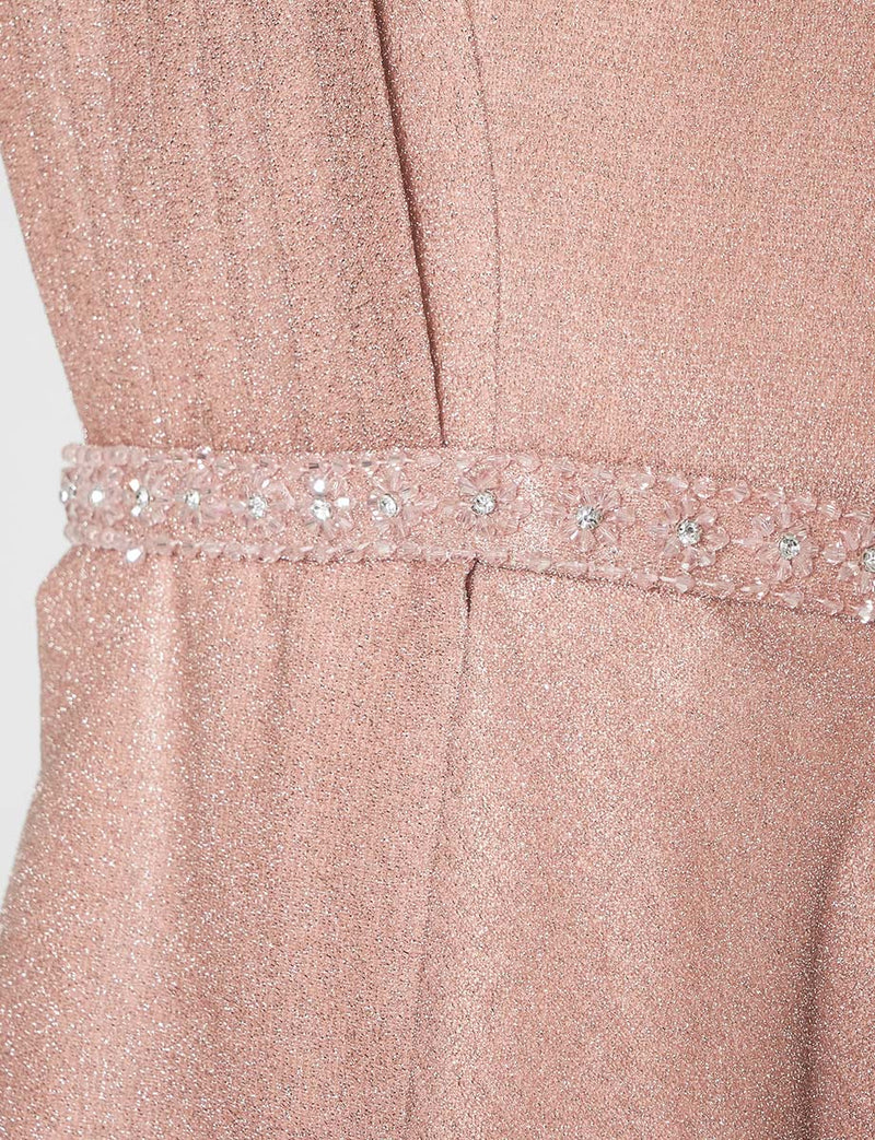 TWEED DRESS(ツイードドレス)のピンクゴールドロングドレス・グリッター生地｜TN2013-PKGDのウエストビジュ刺繡画像です。