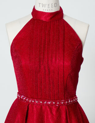 TWEED DRESS(ツイードドレス)のレッドロングドレス・グリッター生地｜TN2013-RDのトルソー上半身正面画像です。
