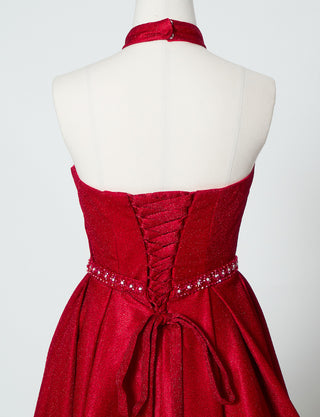 TWEED DRESS(ツイードドレス)のレッドロングドレス・グリッター生地｜TN2013-RDのトルソー上半身背面画像です。