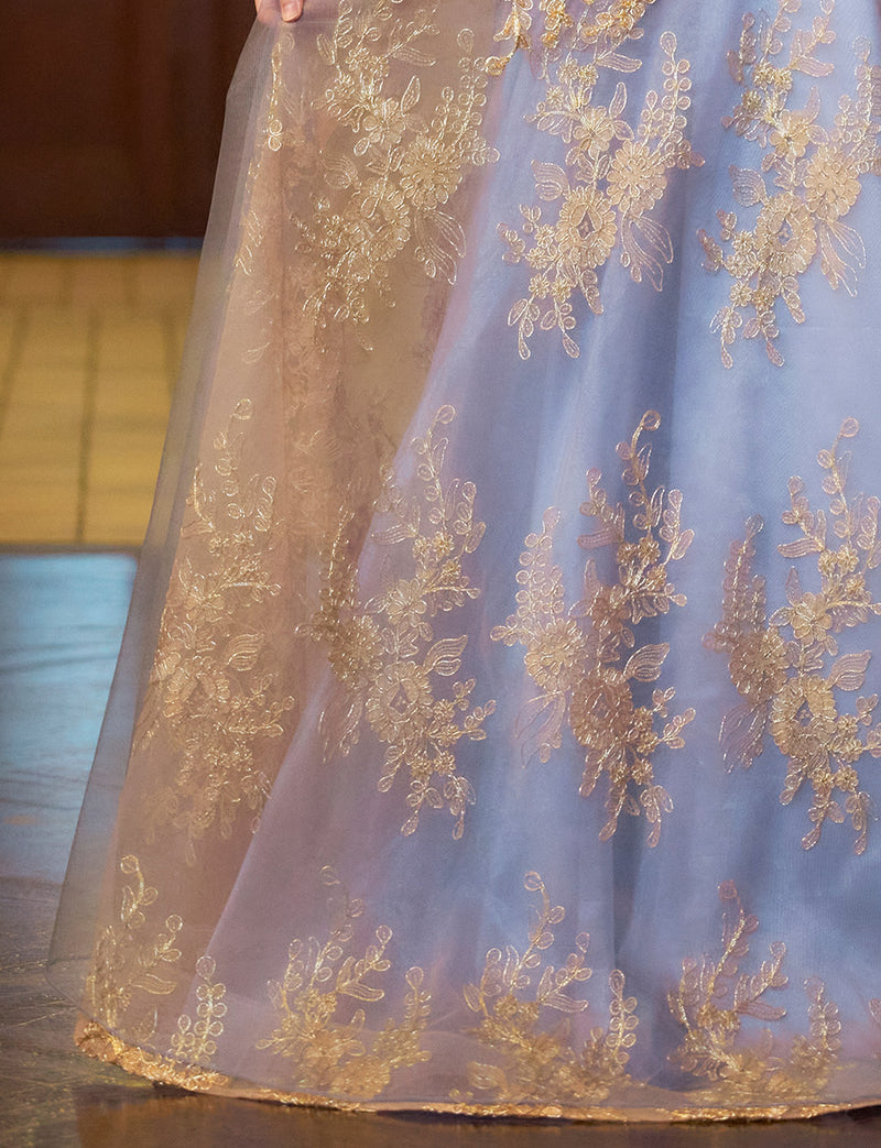 TWEED DRESS(ツイードドレス)のブルーグレーロングドレス・チュール｜TN2015-BLGYのスカート拡大画像です。