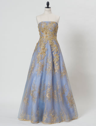 TWEED DRESS(ツイードドレス)のブルーグレーロングドレス・チュール｜TN2015-BLGYのトルソー全身正面画像です。