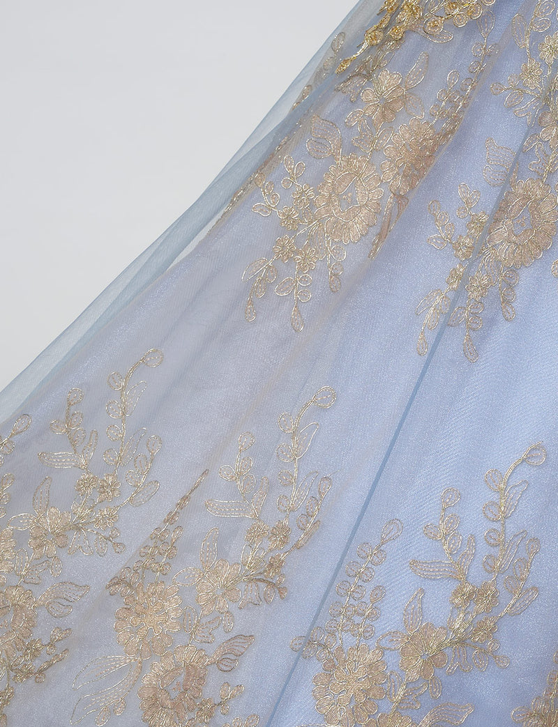 TWEED DRESS(ツイードドレス)のブルーグレーロングドレス・チュール｜TN2015-BLGYのスカート生地拡大画像です。