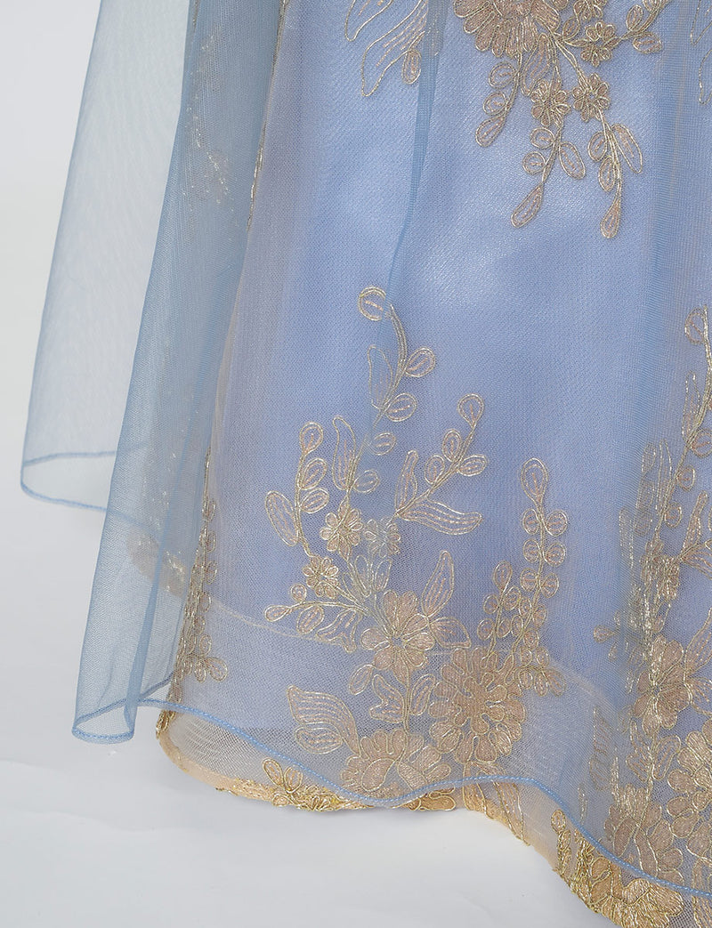 TWEED DRESS(ツイードドレス)のブルーグレーロングドレス・チュール｜TN2015-BLGYのスカート裾拡大画像です。